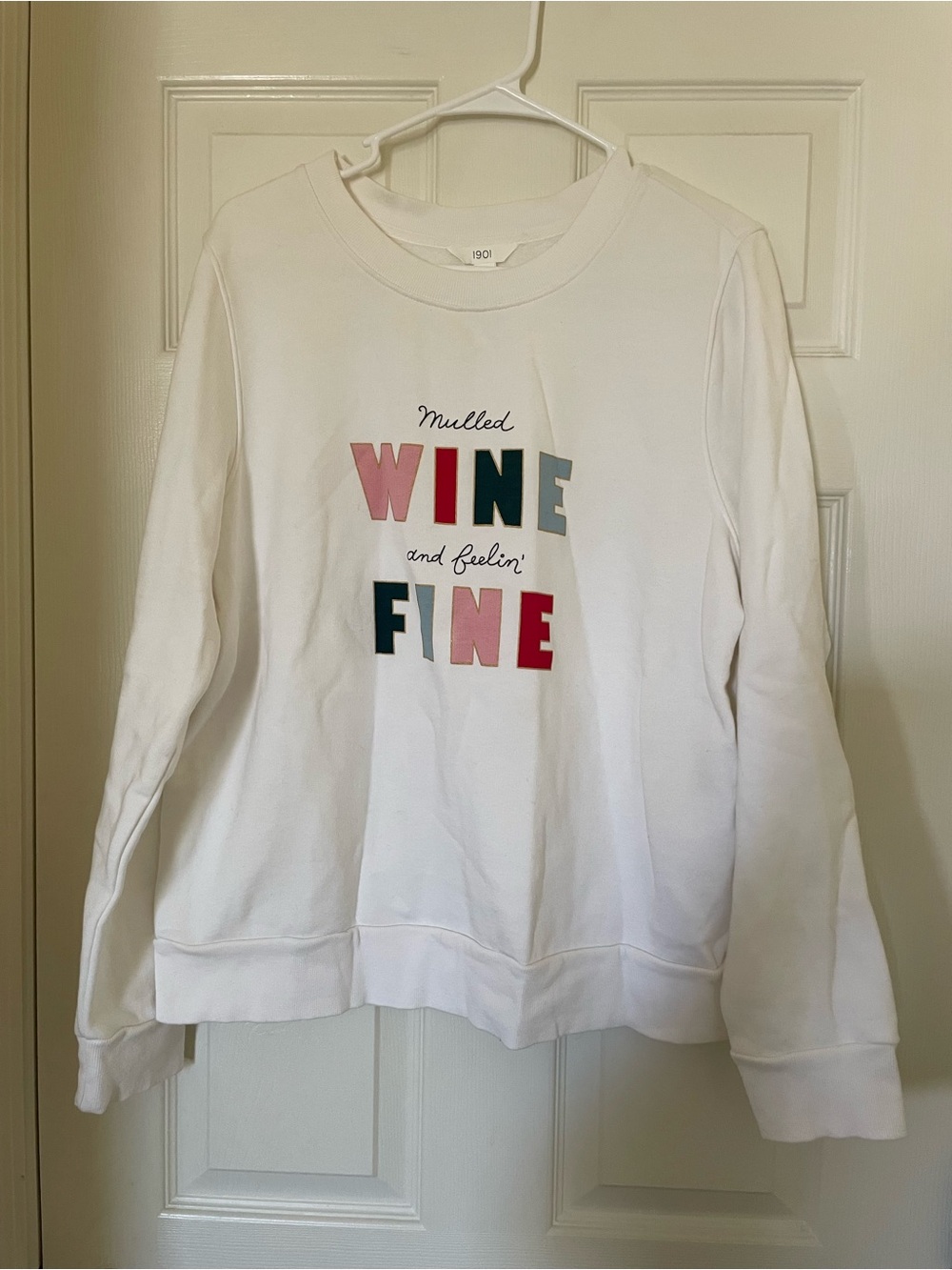 1901 White Crewneck Sweatshirt with Pink and Green Graphic